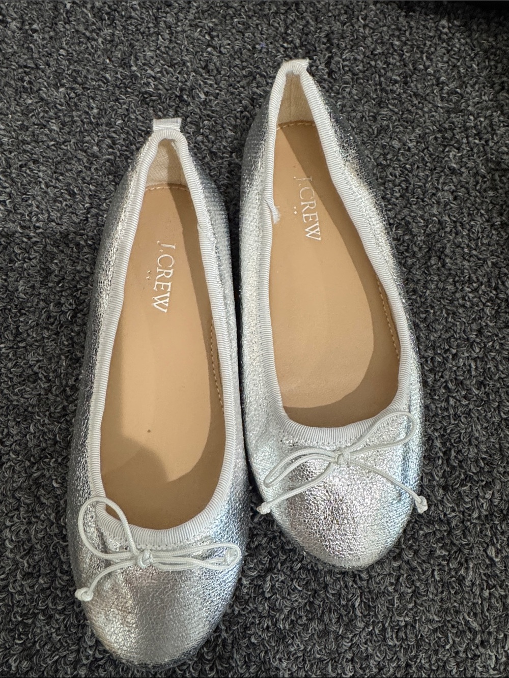 J. Crew Silver Metallic Ballet Flats with Bow